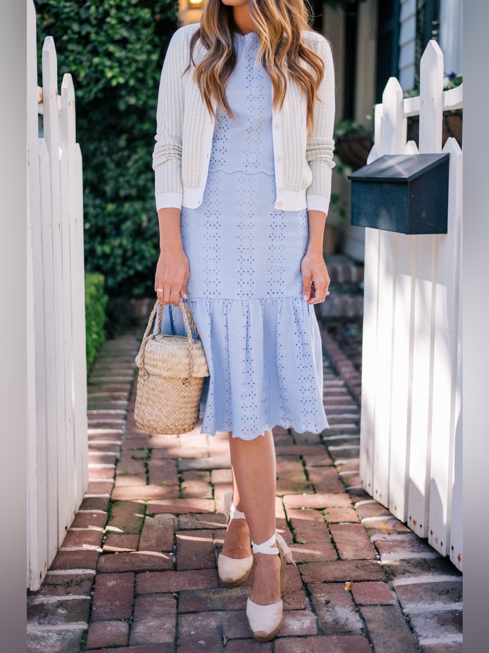 EUC J. Crew Light Blue Eyelet Midi Skirt & Top